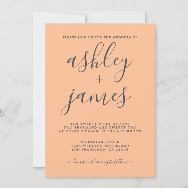 Simple Chic Calligraphy Orange Wedding Invitation (Front)