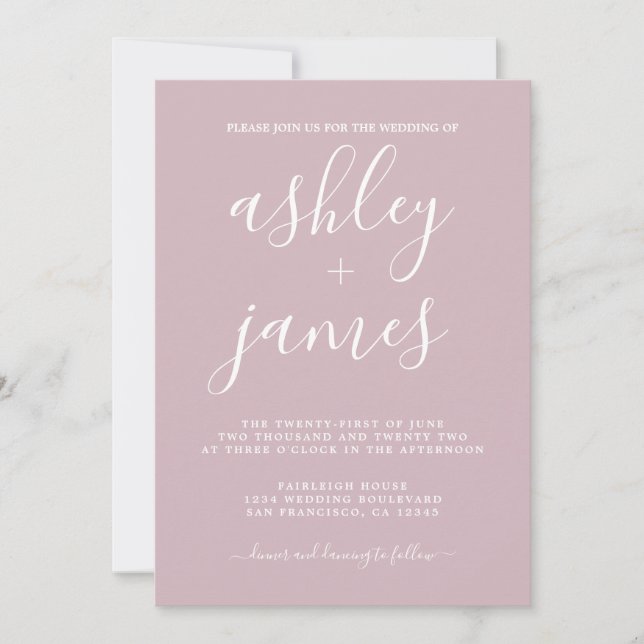 Simple Chic Calligraphy Pastel Purple Wedding Invitation (Front)