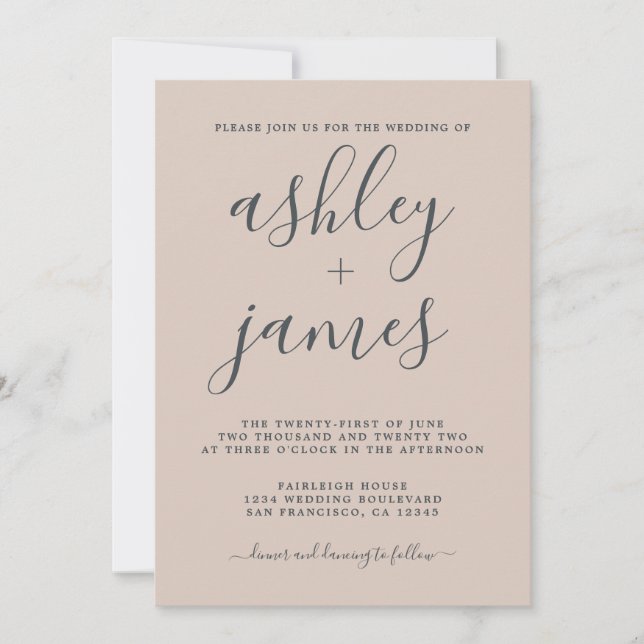 Simple Chic Calligraphy Pastel Purple Wedding Invitation (Front)