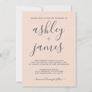 Simple Chic Calligraphy Peach Dust Pink Wedding Invitation