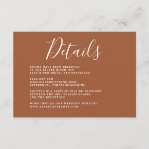 Simple Chic Calligraphy TerraCotta Wedding Details Enclosure Card