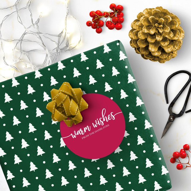 Simple Chic Calligraphy Warm Wishes Christmas Red Classic Round Sticker (Creator Uploaded)