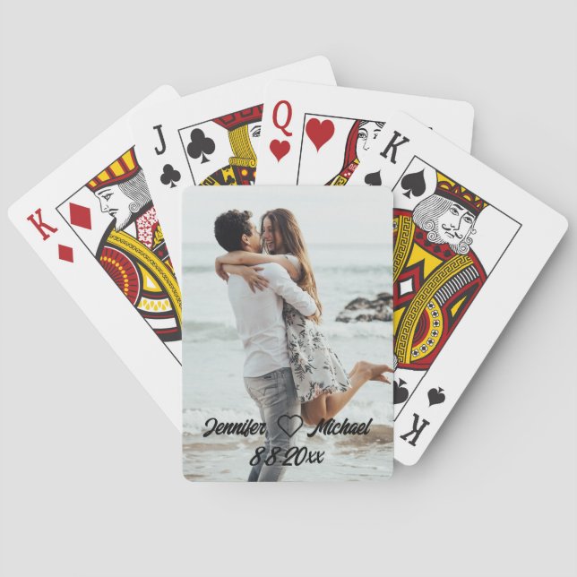 simple  chic calligraphy wedding couple photo playing cards (Back)