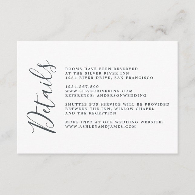 Simple Chic Calligraphy Wedding Details Enclosure Card (Front)