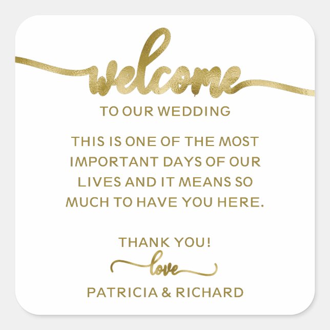 Simple Chic Calligraphy Wedding Welcome Bag Square Square Sticker (Front)