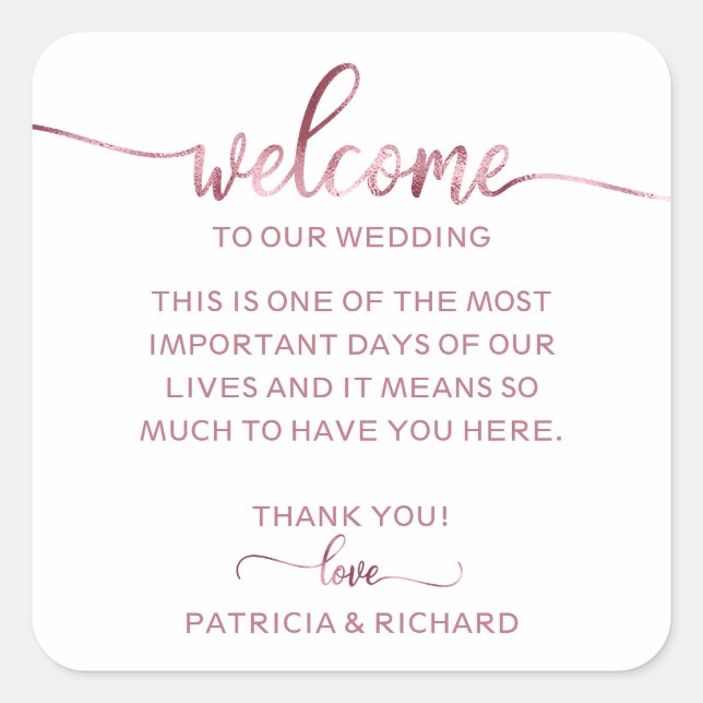 Simple Chic Calligraphy Wedding Welcome Bag Square Sticker (Front)