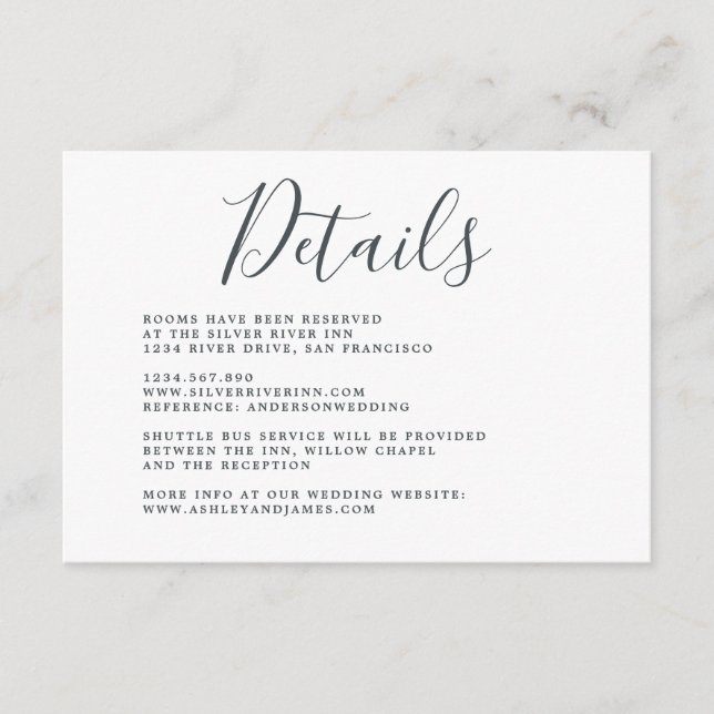 Simple Chic Calligraphy White Wedding Details Enclosure Card (Front)