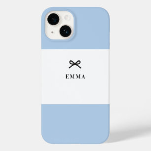 Simple Chic Classic Bow Blue Monogram Name Case-Mate iPhone 14 Case