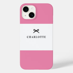Simple Chic Classic Pink Bow Monogram Name Case-Mate iPhone 14 Case