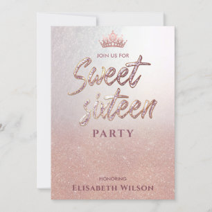 Simple chic Cool rose gold tiara sweet 16 Invitat Invitation