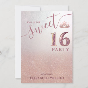Simple chic Cool rose gold tiara sweet 16 Invitation