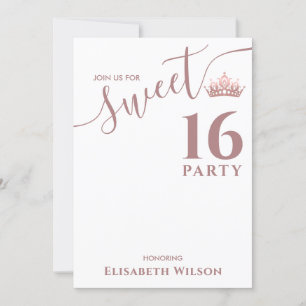 Simple chic Cool rose gold tiara sweet 16 Invitation
