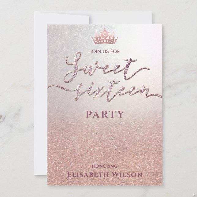 Simple chic Cool  rose gold tiara sweet 16  Invitation (Front)