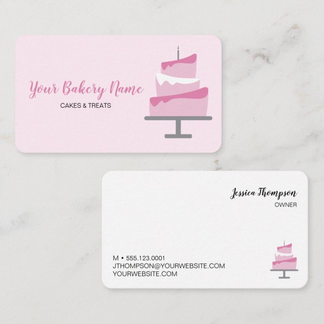 Simple chic custom bakery business pink cake business card (Front/Back)