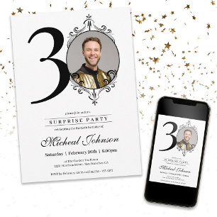Simple Chic Custom Photo Surprise 30th Birthday  Invitation