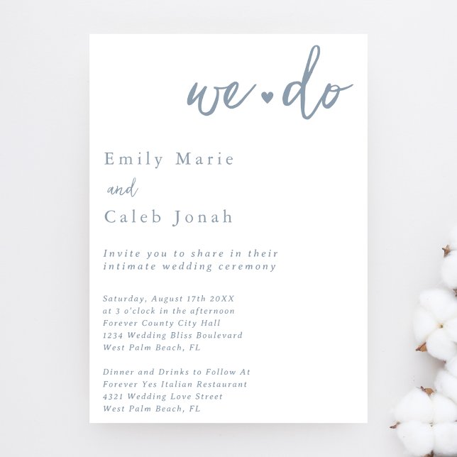 Simple Chic Dusty Blue Intimate Courthouse Wedding Invitation (Creator Uploaded)