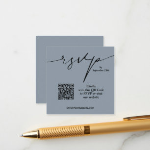 Simple Chic Dusty Blue QR Code Wedding Enclosure Card