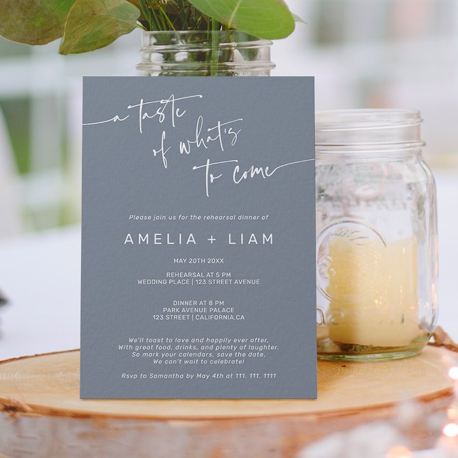 Simple chic dusty blue wedding rehearsal dinner invitation (Creator Uploaded)