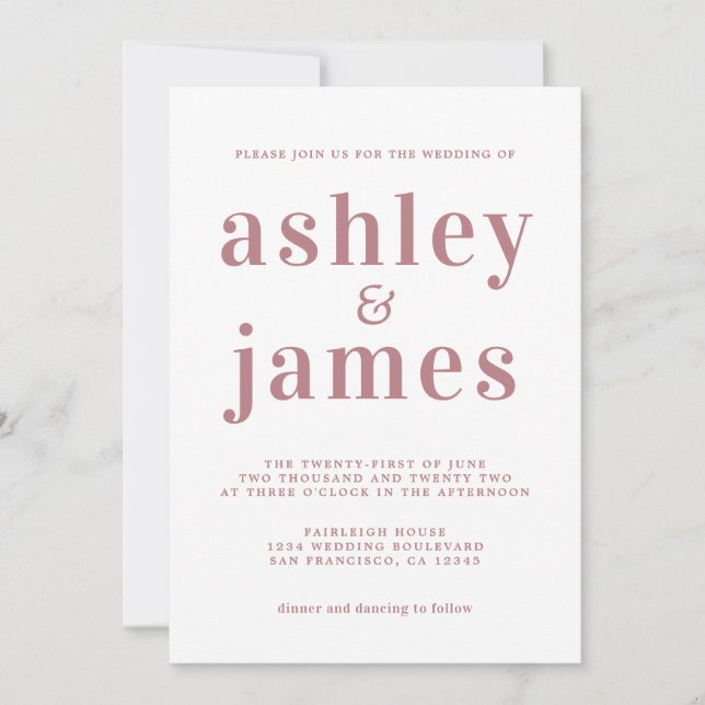 Simple Chic Dusty Rose Typography Wedding Invitation (Front)