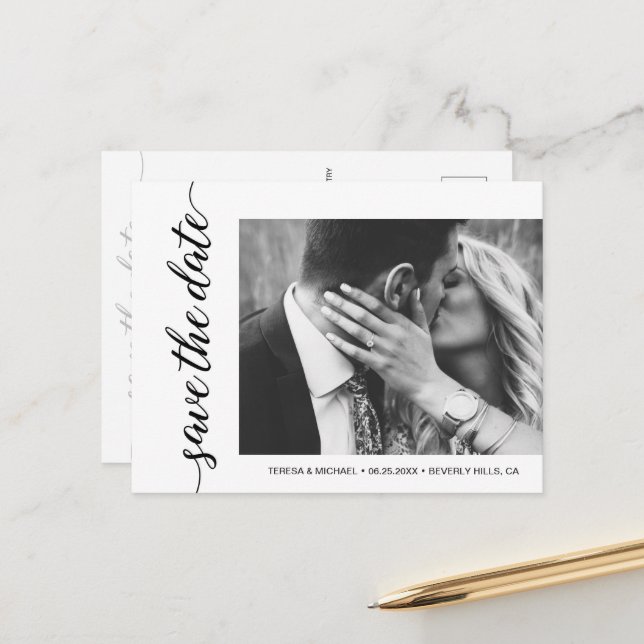 Simple chic Engagement Photo Wedding Save the date Postcard (Front/Back In Situ)