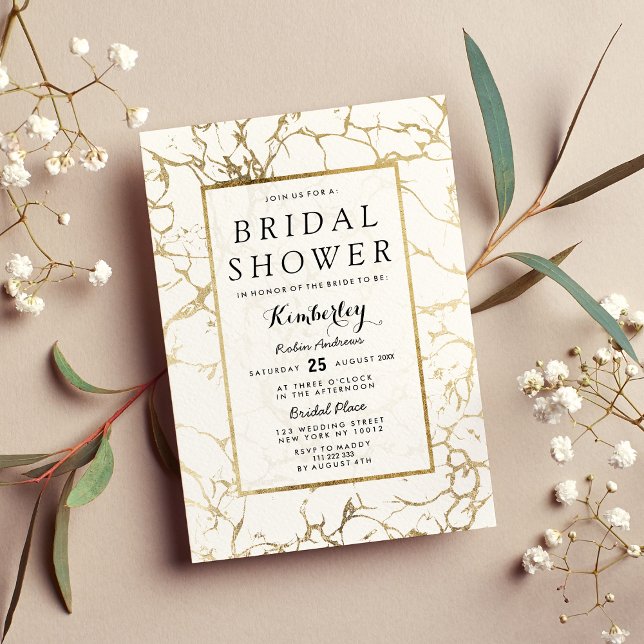 Simple chic faux gold white marble Bridal Shower Invitation (Simple chic faux gold white marble Bridal Shower)