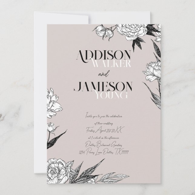 Simple Chic Floral Sketch Minimalist Wedding Invit Invitation (Front)