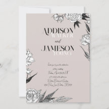 Simple Chic Floral Sketch Minimalist Wedding Invit