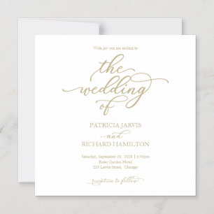Simple Chic Gold and White Wedding Invitations