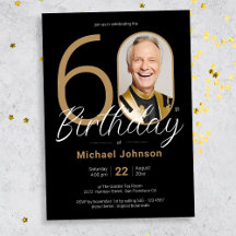 Simple Chic Gold Black Custom Photo 60th Birthday