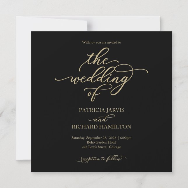 Simple Chic Gold Black Wedding Magnetic Invitation (Front)
