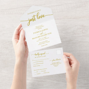 Simple Chic Gold Calligraphy Casual Wedding All In One Invitation