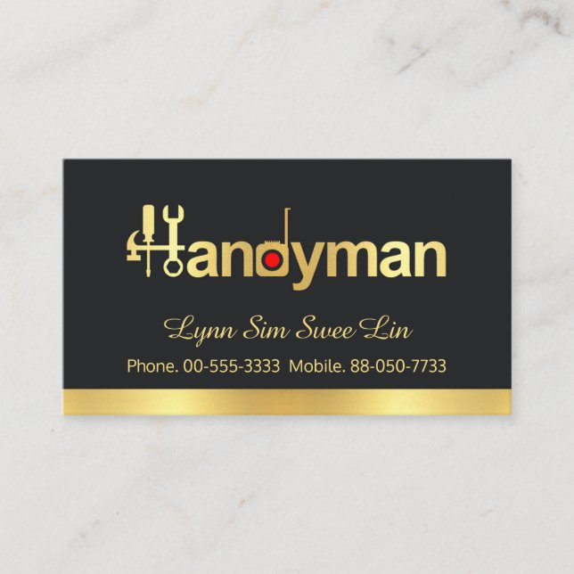 Simple Chic Gold Handyman Signage Business Card (Front)