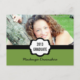 Simple Chic Graduation Party Postcard, Green Invitation Postcard
