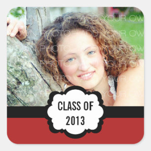 Simple Chic Graduation Stickers, Red Square Sticker