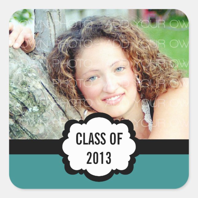 Simple Chic Graduation Stickers, Teal Square Sticker (Front)