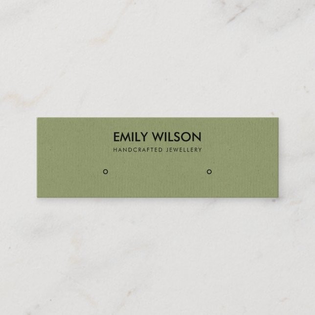 SIMPLE CHIC GREEN KRAFT STUD EARRING DISPLAY LOGO MINI BUSINESS CARD (Front)