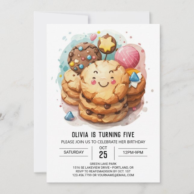 Simple Chic Happy Cookies Birthday Invitation (Front)