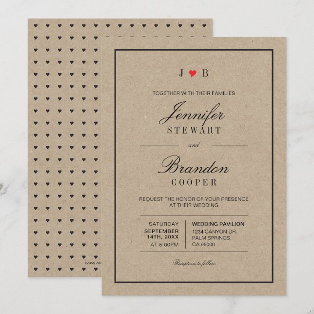 Simple Chic Kraft Typography Wedding Invitation (Front/Back)