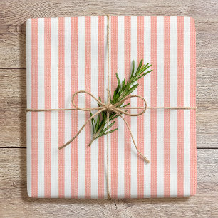 Simple Chic Linen Look Striped Pattern Coral Pink Wrapping Paper