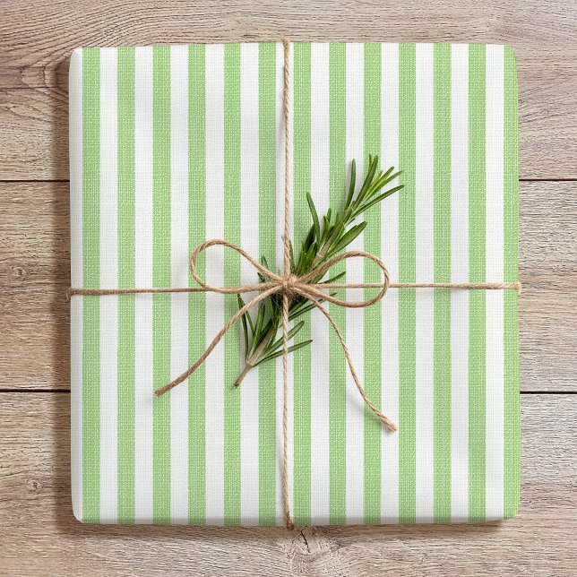 Simple Chic Linen Look Striped Pattern Green White Wrapping Paper (Creator Uploaded)