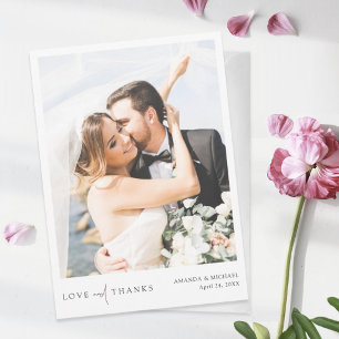 Simple Chic Love and Thanks Modern Photo Wedding  Thank You Card