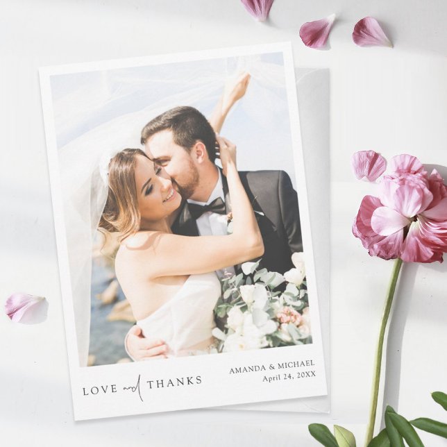 Simple Chic Love and Thanks Modern Photo Wedding  Thank You Card (Creator Uploaded)