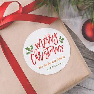 Simple Chic Merry Christmas Calligraphy Script Classic Round Sticker