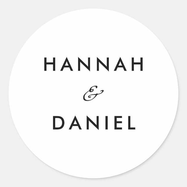 Simple Chic Minimalist Custm Names Wedding Classic Round Sticker (Front)