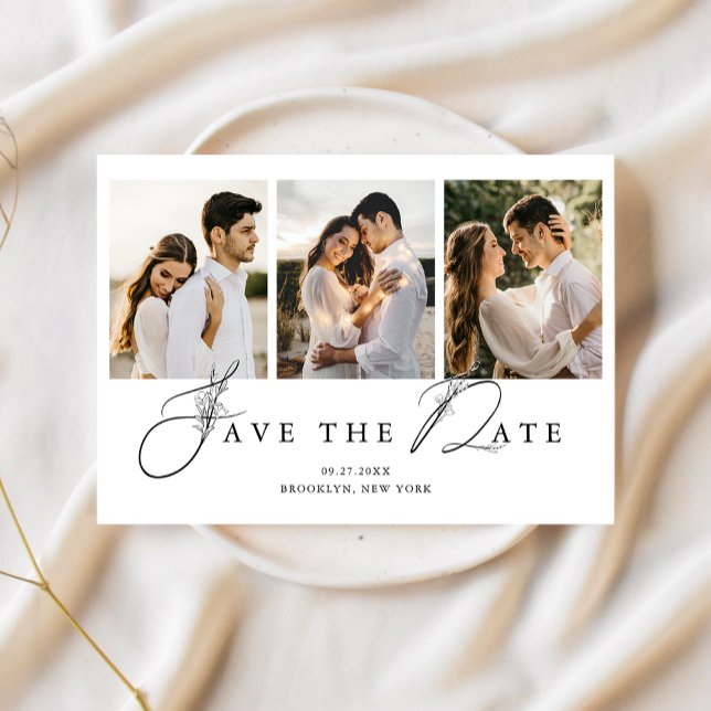 Simple Chic Minimalist Photo Collage Wedding Save The Date (Creator Uploaded)
