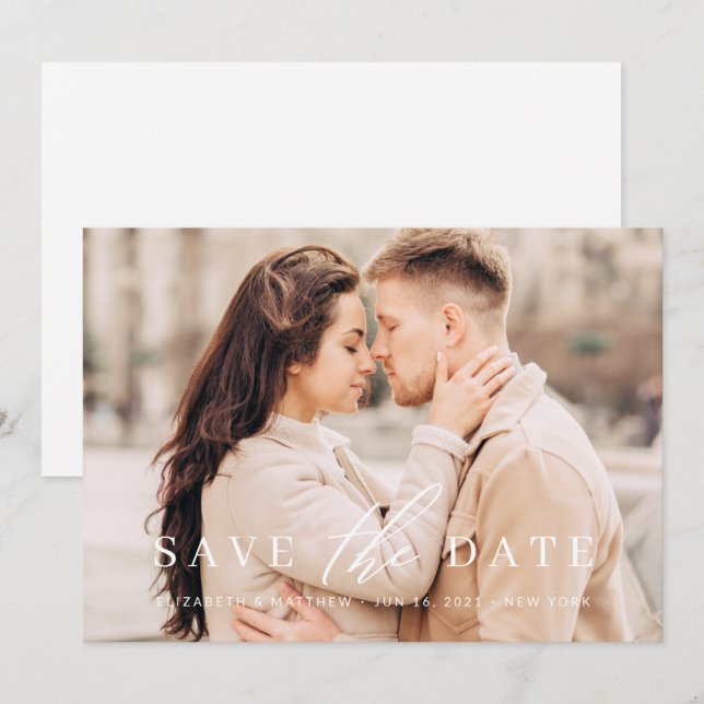 Simple Chic Minimalist Photo Wedding Save The Date (Front/Back)
