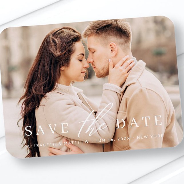 Simple Chic Minimalist Photo Wedding Save The Date Magnet (Creator Uploaded)
