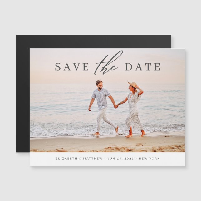 Simple Chic Minimalist Photo Wedding Save The Date Magnetic Invitation (Front/Back)