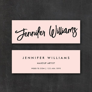 Simple Chic Minimalist Script Blush Pink Black Mini Business Card