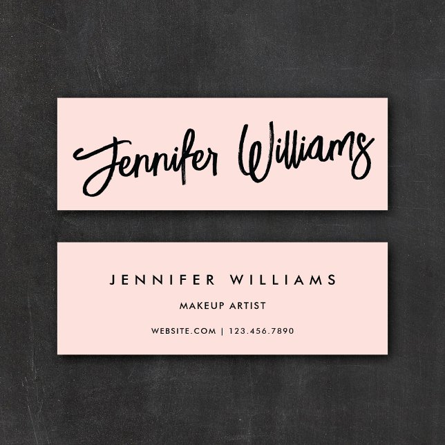 Simple Chic Minimalist Script Blush Pink Black Mini Business Card (Creator Uploaded)